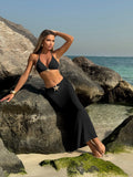 2025 New Solid-Color Mesh Dress Starfish Swimsuit Three-Piece Bikini