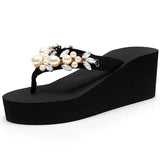 Beach Slippers Rhinestone Crystal Flip Flops Outside Slippers 2019 Women Flat Sandals Anti-slip Sandals With High