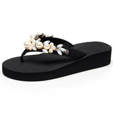 Beach Slippers Rhinestone Crystal Flip Flops Outside Slippers 2019 Women Flat Sandals Anti-slip Sandals With High