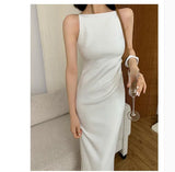 New Women Summer Clothes Spaghetti Strap Sleeveless Sexy Elegant Black White Party High Slit