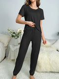And Summer On The New Pajamas Female Milk Silk Short Sleeve Trousers Suit Classic Solid Color Casual