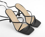 Onlymaker Women's Square Toe Black Beige Strap Stiletto Fashion Big Size