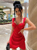 Strap Elegant Satin Mini Dress Women Sexy Bodycon Party Evening Birthday Dresses 2022 Summer Red Y2K Ladies