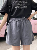Cotton Women's Shorts Basic Elastic High Waisted Sports Short Pants Women A Line Solid Loose Wide Shorts Student