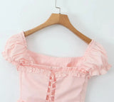 Pink Short Puff Sleeve Corset Style Mini Dress- Outfit