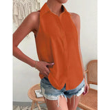 New Spring Satin Sleeveless Shirt Leisure Solid Color Summer Shirt