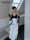 Glitter White Patchwork Ruffles Long Slip Dress For Women 2022 Summer Designer Vacation Holiday Midi Dress