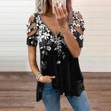 Collar Leisure Zipper Pullover Print Short Sleeve Loose T-shirt