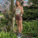 Brown Casual Jeans Shorts Women Skinny Wrap Hip High Waist Short Pants Capris Pocket Summer Korean Fashion