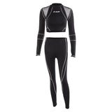 pieces set tracksuit long sleeve crop top letters print elastic high waist leggings sportswear slim outfit 2020 women