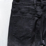 Black Denim Shorts Men's Summer Slim Retro Mids Pants Gradient Elastic Five-Point