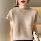 Zingj T-Shirt Women 2024 Spring Summer New Women's Half Sleeve Loose Show Thin Round Neck Knit Bottom Shirt Jacket Women-Outfit