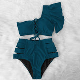 Sexy Women High Waist Bikini Swimsuit Swimwear Female One Shoulder Ruffle Biquini Bikini Set Bathing Suit