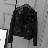 2021 New Spring Autumn Women Biker Leather Jacket Soft PU Punk Outwear Casual Motor Faux Leather White