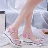 wedge with female sandals fish mouth buckle with flat bottom platform waterproof platform thick bottom cake women's