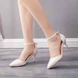 Cm Large-Size Sandals Fine-Heeled Pointed Sandals White Pointed Shoes Women's High Heels Wedding