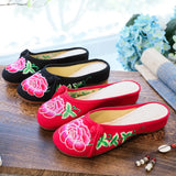 Zingj Retro Plate Buckle Decoration Peony Embroidered Canvas Summer Color Cool Slippers