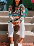 Rainbow Stripe Crochet Knit Sweater-Outfit