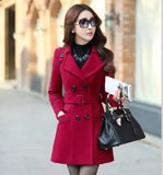 Plus Size Women Wool Blend Warm Medium Long Trench Coat Spring Winter Female Slim Double Breasted Belt Woolen