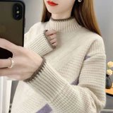 Zingj Autumn And Winter New Half Turtleneck Sweater Female Cover Thick Warm And Loose Outside Wear Matching Color Inside The Base Shirt Female-Outfit
