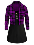 Front Plaid Top And Camisole Twinset Two-Piece Suit T-Shirts Casual Long Sleeve Loose Women Tunic