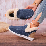 And Winter Large-Size Short Barrel Color Snow Boots Women's Feet Warm Flat Bottom Hair Mouth Cotton Boots