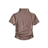 Zingj Fashionable Women's Wear Half-High Collar Pleated Short-Sleeved T-Shirt Ins Tight Stretch