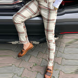 Spring Fashion Gentleman Office Long Pants Autumn Streetwear Casual Trousers For Male Vintage Plaid Print Men's Pants