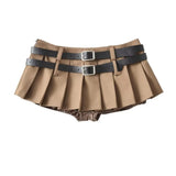 Zingj Trendy Women's Wear Low-Waist Sexy Double-Belt Pleated Skirt Plain Underwear Anti-Smooth Belt Skirt Half