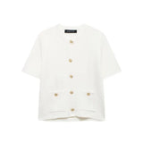 New Small Fragrant Wind Round Neck Bag Decoration Buckle Design Short-Sleeved Knitted Coat