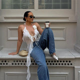 Spring Fashion Trend Women's New Hanging Neck Bare Back Strap Yarn Mesh Repair Small