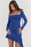 Long Sleeve Off-shoulder Ruffle Mini Dress-Outfit