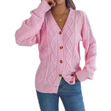 2025 Casual V-Neck Lantern Sleeve Taut Cardigan Sweater Coat Women's
