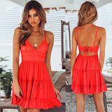 Lace V-neck Strap Stitching Other Women's Dress Backless Bow Flounced