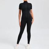 Zingj Abdomen Design Zipper Short Sleeve Yoga Jumpsuit Women Wear Fitness Sports Tights 50320-Outfit