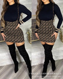 Zingj Zingj Women's New Black Top Love Print Tight Dress Suit 1215-1-Outfit
