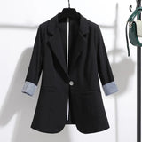 Women Office Lady Work-suit Slim Korean Style Simple Minimalist Patchwork Business OL Large Size Trendy Womens Femme