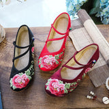 Zingj Heel Shoes Thick Heel Women's Shoes With Embroidered Cloth Shoes Cloisonne Blue Button Embroidered Peony Dance