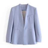 Solid Casual Women Suit Blazer Jacket Office Lady Double Pocket Cardigan Simple Coat Elegant Chic Streetwear