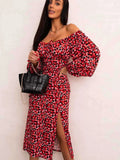 Side Split High Waist Long Dress Women Lace Up Off Shoulder Elegant Female Dresses 2022 Summer Beach Party Lady