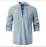 Men's New Men's Cotton Henley Shirt Long Sleeve Hipple Leisure Beach Ripple Ragged