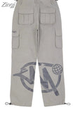 Y2K Cargo Pants Men Retro Loose Pocket Wide-Leg Pants High Waist Straight Loose Men And Women Harajuku Mopping