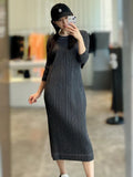 Folded New Denim Print Dress Women's Long Sleeves In The Long Fashion High-End Temperament