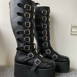 Zingj 2023 New Metal Buckle Band Platform High Boots Women's Plus Size Women's Boots- Outfit