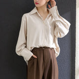 French Long Sleeve Striped Shirt Coat Female 2025 Spring Design Sense Niche Retro Top With A Bottom Shirt-Outfit