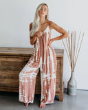 Women Summer Printed Jumpsuits Drawstring Design Pockets Decor Oblique Collar Sleeveless Mid Waist Slim Jumpsuits