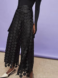 Zingj Temperament Round Piece Design Sense Tassel Hollow Out Embroidery High Waist Wide Leg Pants Spring 2024 New Straight Leg