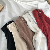 Knitted Women Zipper High Neck Sweater Pullovers Turtleneck Autumn Winter Basic Women Sweaters Slim Fit Black Pull