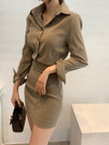 Slim Temperament Polo Collar Long Sleeve Mini Dress for Women Wrap Hip Korea Fashion Casual Sexy Vestidos Autumn
