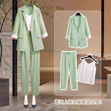 Zingj / Large Size Women's 200 Jin Fat Sister Autumn Suit Female Casual Suit Jacket Loose Thin Two Sets-Outfit